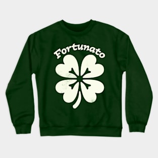 Fortunato Emblem - Distressed Four-Leaf Graphic Design Crewneck Sweatshirt